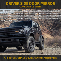 Driver Side Mirror Compatible With 2021-2024 Ford Bronco Left Mirror w/Temp sensor/Power Heated/Manual Folding/Blind Spot Glass Black Texture Cover (7pins)