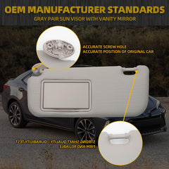 Gray Pair Sun Visor Sun Shade with Vanity Mirror Compatible with Toyota Corolla 2014 2015 2016 2017 2018 Replace# 74320-02B50-B0 74310-02G40-B0
