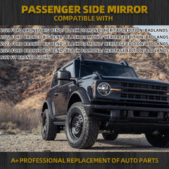 Passenger Side Mirror Compatible With 2021-2024 Ford Bronco Right Mirror w/Power Heated Glass/Manual Folding/Blind Spot Glass Black Texture Cover (5pins)