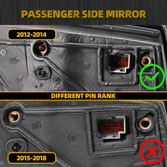 7Pins Passenger Side Mirror Compatible with 2012-2014 Ford Focus Right Rearview Mirror w/BSM, Turn Signal, Manual Folding, Power Glass and Temperature Sensor Glossy Black Paint