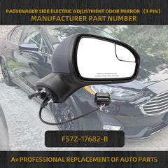Right Passenger Side Mirror Compatible with Ford Fusion 2016-2022 Rear view Mirror | Electric Adjustment | Replace# FS7Z-17682-B | 3Pins | Paintable
