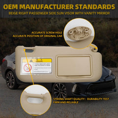 Beige Right Passenger Side Sun Visor with Vanity Mirror Compatible with Toyota Corolla 2014 2015 2016 2017 2018 2019 Replaces# 74310-02G40-B0