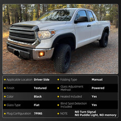 Left Driver Side Door Mirror Compatible with 2014-2021 Toyota Tundra Blind Spot Detection Manual Folding Power Glass Heated Replaces 879400C420 879400C460-PFM TO1320303 Textured (7pins)