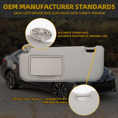 Gray Left Driver Side Sun Visor with Vanity Mirror Compatible with Toyota Corolla 2014 2015 2016 2017 2018 2019 Replaces# 74320-02B50-B0