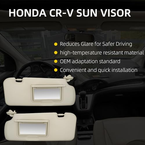A Pair Sun Visor Compatible with 2012-2016 Honda CR-V Driver/Passenger Side Sunshade with Makeup Mirror Replace# 83280-T0A-H11ZA 83280-T0A-H11ZB(Beige) - Dasbecan
