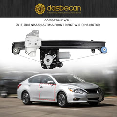 Power Window Regulator w/Motor Front Passenger Side Compatible with Nissan Altima 2013-2019 Sedan 6 Pin Replace# 748-065 748065 807203TA2A 807303TA0B (Right)