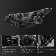 Driver Side LED Headlight Assembly Compatible with 2020-2022 Hyundai Sonata Left Front Headlamp Replace# 92101L0100 HY2502251
