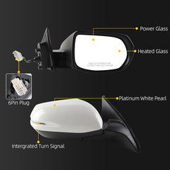 Right Passenger Side Mirror Compatible with 2017-2022 Honda HRV EXL with Power Heated Glass, Manual Folding, Turn Signal, Platinum White Pearl Replace# HO1321286 (6Pins)