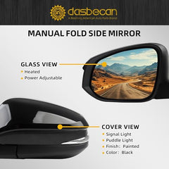 Dasbecan Side Mirror Compatible with Toyota 4Runner 2014-2023 Power Glass Heated with Turn Signal Light Puddle Lamp Black 9Pins