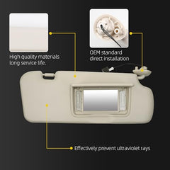Sun Visor Compatible with 2012-2016 Honda CR-V Right Passenger Side Sunshade with Light Makeup Mirror Replace# 83280-T0A-H11ZB(Beige)
