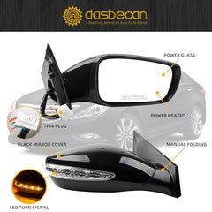 Dasbecan Side Mirror Compatible With 2011-2014 Hyundai Sonata With Manual Folding/Heated/Power Glass/Turn Signal (7Pin)