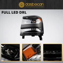 Dasbecan Primed Black FULL LED DRL Projector Headlight Assembly Compatible with 2016-2018 Chevy Silverado 1500/2019 Silverado 1500 Replace 84893098 GM2503456