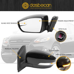 Dasbecan Side View Mirror Compatible with 2012-2018 Ford Focus Black Rearview Mirror