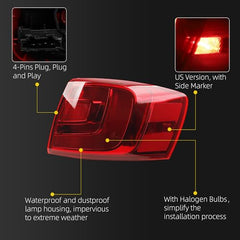 Passenger Tail Light Assembly Compatible with 2011-2014 Volkswagen Jetta Rear Lamp Outer Right Side with Halogen Bulbs Rear Taillight, Cannot fit to Hybrid Replaces# VW2805107 5C6945096D - Dasbecan