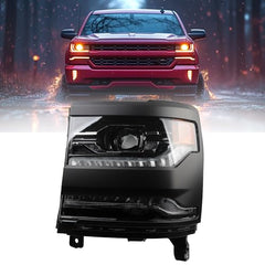 Dasbecan Primed Black FULL LED DRL Projector Headlight Assembly Compatible with 2016-2018 Chevy Silverado 1500/2019 Silverado 1500 Replace 84893098 GM2503456