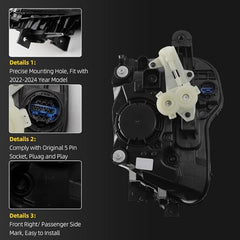 Right Passenger Side Headlight Assembly Compatible with 2022 2023 2024 Hyundai Tucson Front LED Headlamp Replace# HY2503250 92102-CW150