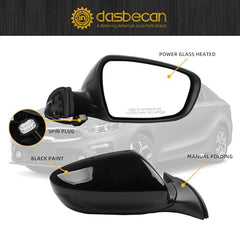 Dasbecan Side Mirror Compatible With 2014 2015 2016 Kia Forte Rear view Mirror Black With Manual Folding,Heated,Power Glass