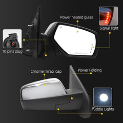 Driver Side Mirror Compatible with 2014-2018 Chevy Silverado GMC Sierra Left Mirror w/Puddle Light/Signal Light/Heated Glass/Power Folding Chrome Cap Replace#GM1320504 (10pins)