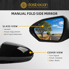 Left Driver Side Mirror Compatible with 2022-2024 Hyundai Tucson SEL W/Heated W/Blind Spot Detection Turn Signal Door Mirror Replace# 87610-CW030 HY1320328 8Pins Black