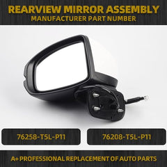 Dasbecan Rearview Mirror Assembly Right Side Mirror LH & RH Compatible with Honda FIT 2015-2019 76208-T5L-P11 76258-T5L-P11 76208T5LP11 76258T5LP11