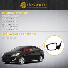 Left Driver Side Mirror Compatible with 2012-2017 Hyundai Accent Gloss Black Door Mirror with Power Glass, Manual Folding Replace# HY1320180 87610-1R210 876101R210 (3 pins)