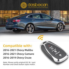 Dasbecan Key Fob Replacement Keyless Entry Remote Compatible with Chevy Malibu 2016-2021, Chevy Camaro 2016-2021, Chevy Cruze 2016-2019 Replaces HYQ4EA 13529662 433MHz 5 Buttons