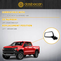 Dasbecan Side View Mirror Compatible with 2019 2020 2021 2022 2023 2024 Chevy Silverado 1500 Rearview Mirror