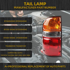 Dasbecan Left and Right Tail Light Assembly Smoked Housing Lamps Compatible with Toyota Tacoma 2001-2004 Replaces 8156004060 ‎TO2800139