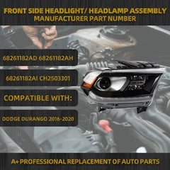 Dasbecan Black HID Headlight Assembly Compatible With Dodge Durango 2014-2020 LED Daytime Running Headlamps OE# 68261182AD 68184830AF 68261183AD 68184831AF