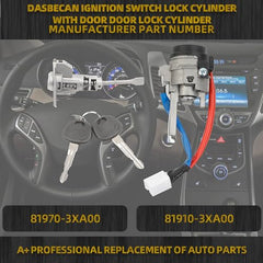 Dasbecan Ignition Switch Cylinder with Left Driver Side Door Lock Cylinder Compatible with Hyundai Elantra 2011 2012 2013 2014 2015 Replace 81970-3XA00 81910-3XA00