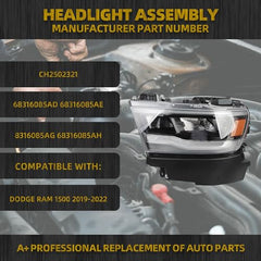 Dasbecan LED Headlights Compatible With 2019-2022 Dodge Ram Headlight Assembly