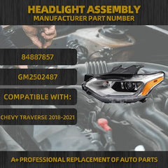 Dasbecan HID/Xenon Headlight w/o Bulbs Compatible With 2018-2021 Chevy Traverse Right Trim Headlight Assembly