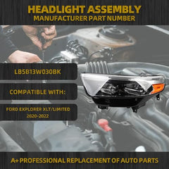 Full LED Headlight Compatible With Ford Explorer XLT/Limited 2020-2022 Headlamp Assembly w/Bulbs Left Driver Side Replaces#LB5B13W030BK