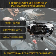 Dasbecan Headlight Compatible With 2020-2023 Hyundai venue Headlight Assembly Black Housing Clear Lens