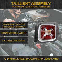 Halogen Tail Light W/Bulbs Compatible With 2015-2022 Jeep Renegade Right Passenger Side Clear & Red Lens Replaces# 68429834AA-PFM, CH2801209