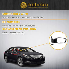 Dasbecan Side Mirror Compatible With 2011-2014 Hyundai Sonata With Manual Folding/Heated/Power Glass/Turn Signal (7Pin)