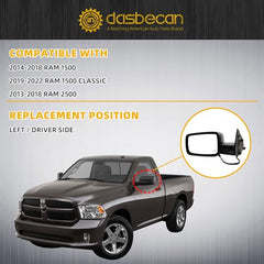 Dasbecan Side Mirror Compatible with 2014-2018 Ram 1500, 2019-2022 1500 Classic, 2013-2018 2500 Rearview Mirror With Heated Manual Folding Power Glass