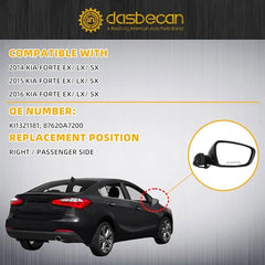 Dasbecan Side Mirror Compatible With 2014 2015 2016 Kia Forte Rear view Mirror Black With Manual Folding,Heated,Power Glass