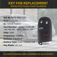 Dasbecan Key Fob Replacement Replaces 68051387AC M3N-40821302 4 Buttons