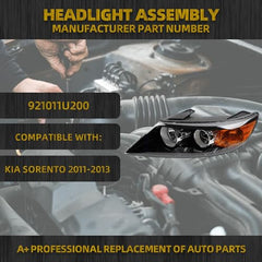 Dasbecan Halogen Headlight Compatible With 2011-2013 Kia Sorento Left & Right Side Black Housing Clear Lens Headlight Assembly