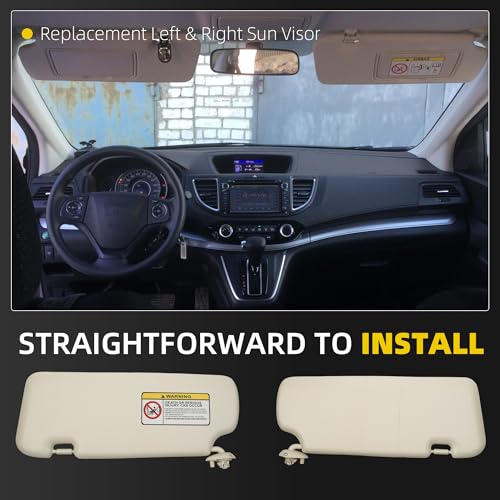 A Pair Sun Visor Compatible with 2012-2016 Honda CR-V Driver/Passenger Side Sunshade with Makeup Mirror Replace# 83280-T0A-H11ZA 83280-T0A-H11ZB(Beige) - Dasbecan
