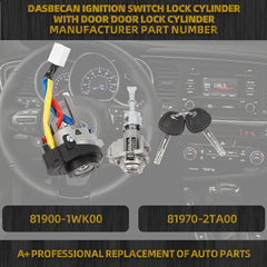 Dasbecan Full Lock Cylinder Set Ignition Switch with Keys Compatible with Hyundai Sonata 2009-2014 Kia Optima 2011-2015 Rio 2013-2017 Replaces# 81970-3SA00 81900-1WK00