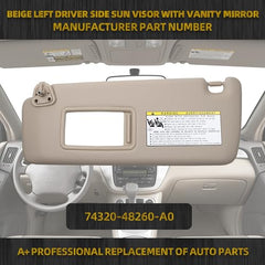 Beige Left Driver Side Sun Visor Sun Shade Replacement with Vanity Mirror Compatible with Toyota Highlander 2004 2005 2006 2007 Replaces# 74320-48260-A0