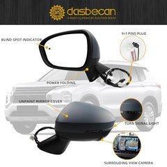 Left Driver Side Mirror Compatible with 2022-2024 Mitsubishi Outlander Mirror with Power Folding, 360° Camera, Power Heated Glass, Turn Signal, Blind Spot Replace# 7632F021 (9+1pins)