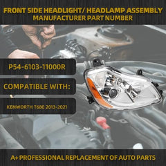 Dasbecan Headlight Assembly Compatible with Kenworth T680 Semi Trucks, 2013-2021, Left Driver single driver's seat, Headlights Headlamps， Replace OE P54-6103-11000 P54-6103-11000R