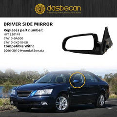 Left Driver Side Door Mirror Compatible with Hyundai Sonata 2006-2010 Power Glass Heated Manual Folding Replaces HY1320149 87610-0A000 87610-3K010-EB Black 5PINS