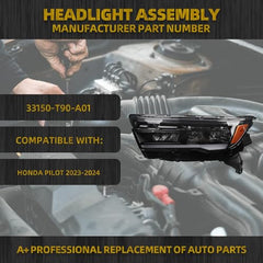 Dasbecan Full LED Headlights Compatible With Honda Pilot 2023-2024 Headlamp Assembly Left Driver Side Replaces#33150T90A01 HO2502214