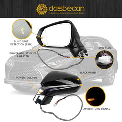 Dasbecan Side View Mirror Compatible with 2016-2022 Lexus RX350 2018-2022 RX450h RX350L RX450hL View Mirror with Blind Spot Indicator/Heated/Memory/Turn Signal Light/Power Folding (15pins)