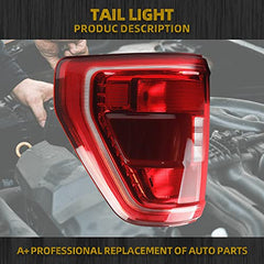 Dasbecan Left Driver & Right Passenger Side Taillight without Bulb Compatible with Ford 21 22 23 F150 XLT Rear Brake Lamp Incandescent Type Blind Spot Module Can Be Installed