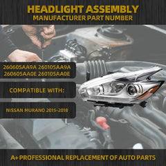 Dasbecan LED Headlight Compatible with 2015 2016 2017 2018 Nissan Murano Left+Right Headlamp Assembly Black Housing Clear